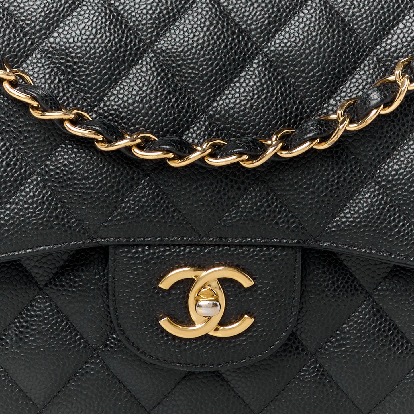 Caviar Quilted Jumbo Double Flap Black