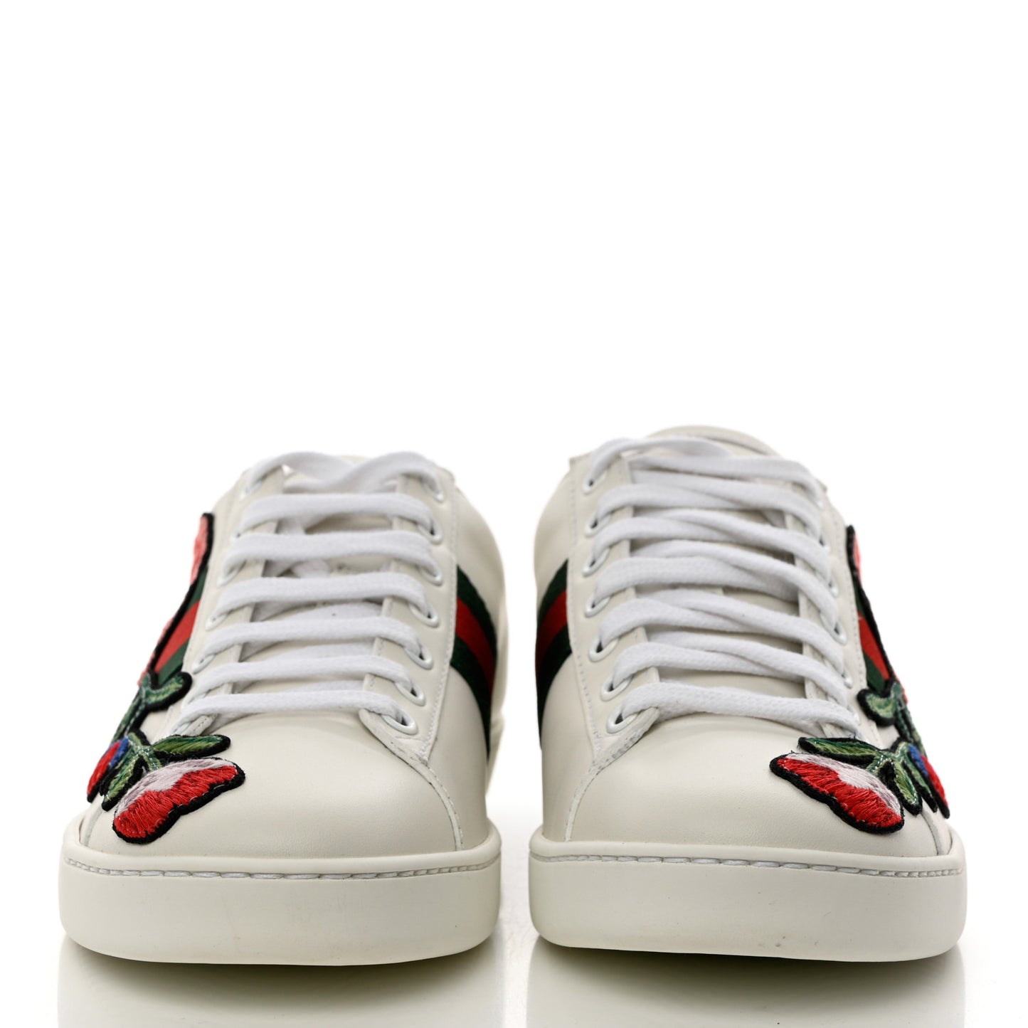 Calfskin Web Floral Embroidered Womens Ace Sneakers 37.5 White