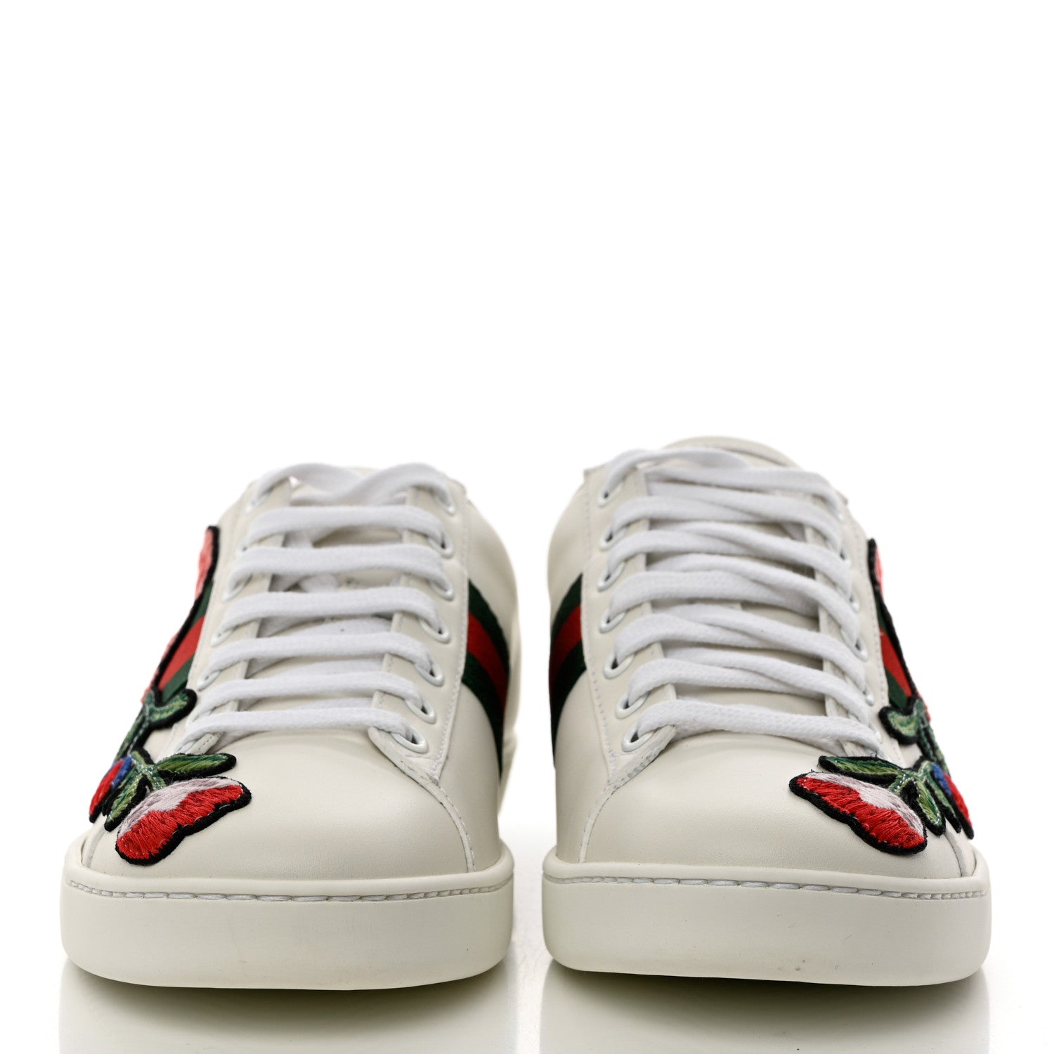 Gucci Calfskin Web Floral Embroidered Womens Ace Sneakers 37.5 White 2 of 9