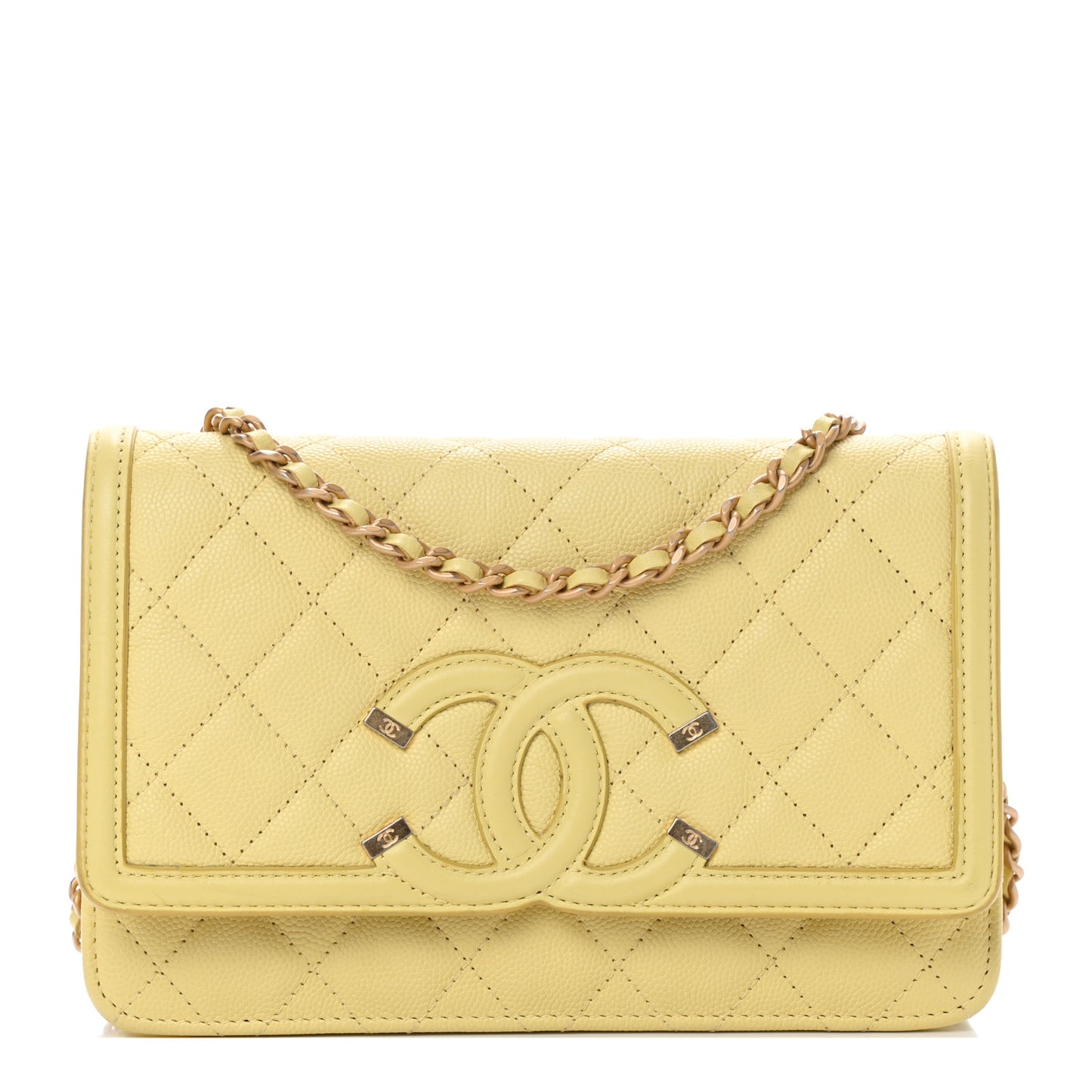 Caviar Quilted CC Filigree Wallet On Chain WOC Yellow