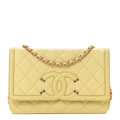 Chanel Caviar Quilted CC Filigree Wallet On Chain WOC Yellow 1 of 9