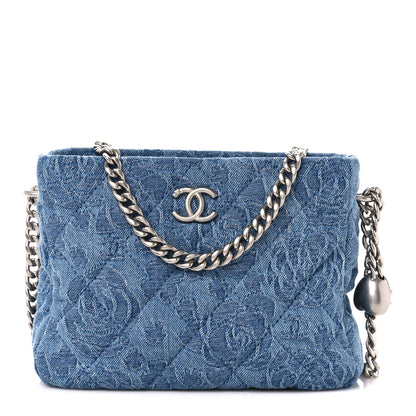 Chanel Denim Quilted Camellia Sweetheart Small Hobo Blue 1 of 11