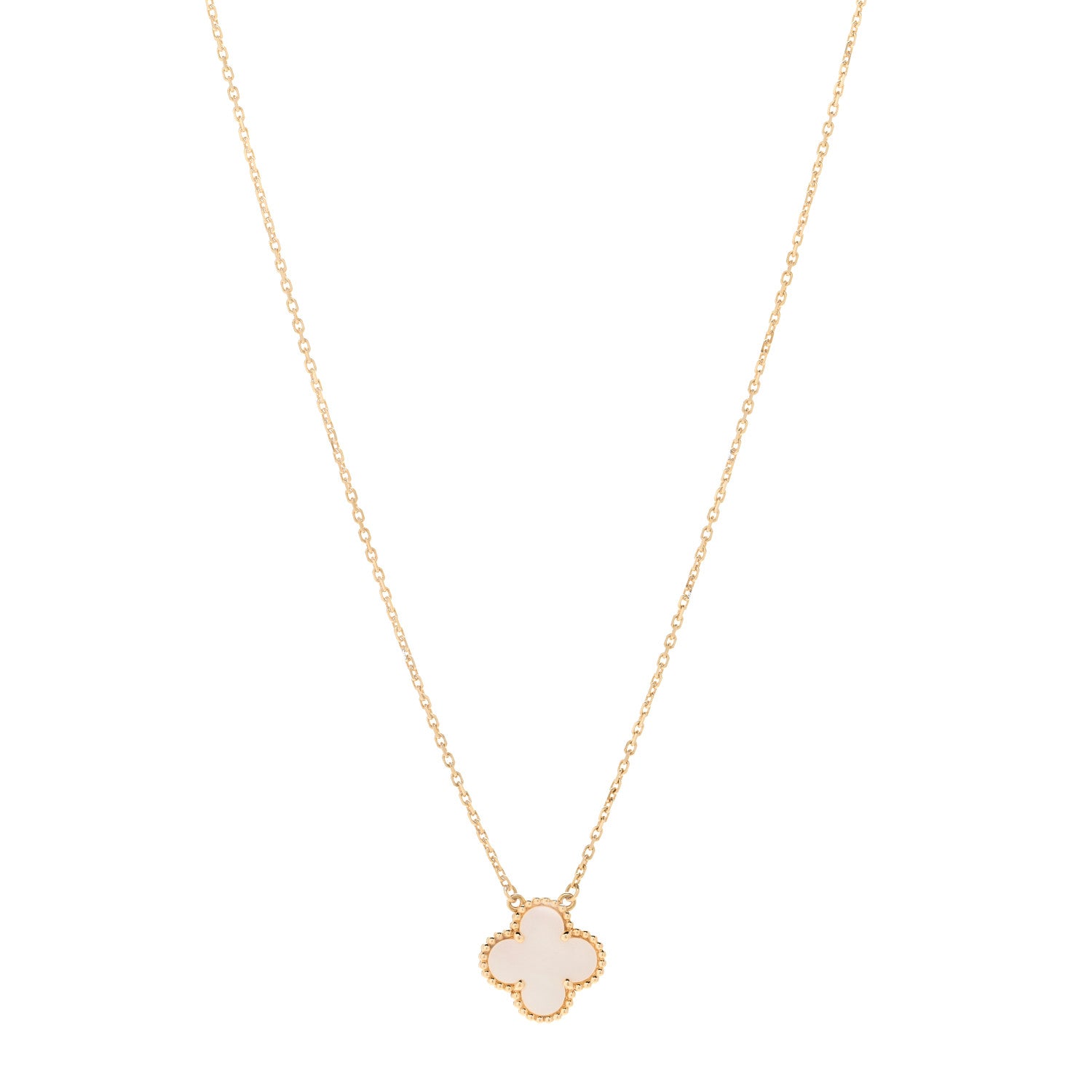 Van Cleef & Arpels 18K Yellow Gold Mother of Pearl Vintage Alhambra Pendant Necklace 1 of 5