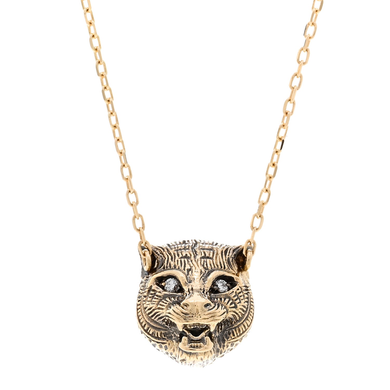 Gucci 18K Yellow Gold Diamond Pink Opal Le Marche Des Merveilles Feline Pendant Necklace 4 of 6
