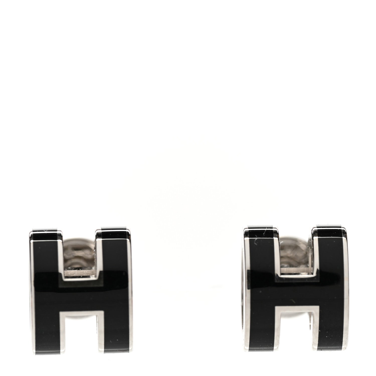 Hermes Palladium Lacquered Mini Pop H Earrings Black 1 of 6