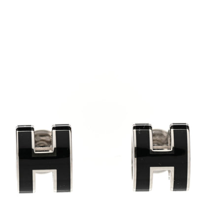 Hermes Palladium Lacquered Mini Pop H Earrings Black 1 of 6