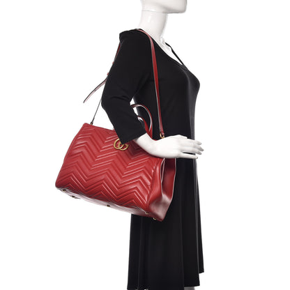 Gucci Calfskin Matelasse Medium GG Marmont Tote Hibiscus Red 2 of 11