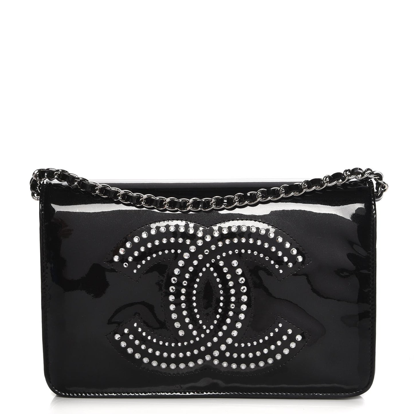 Patent Strass Wallet On Chain WOC Black