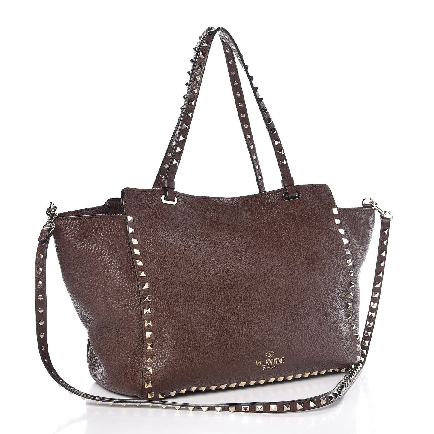 Pebbled Calfskin Medium Rockstud Tote Cacao