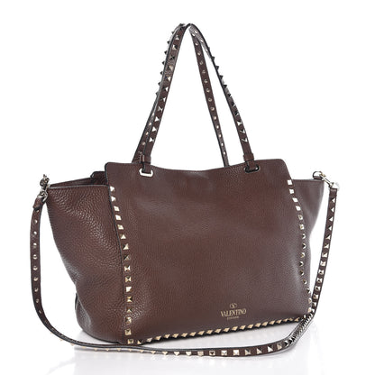 Valentino Garavani Pebbled Calfskin Medium Rockstud Tote Cacao 3 of 8