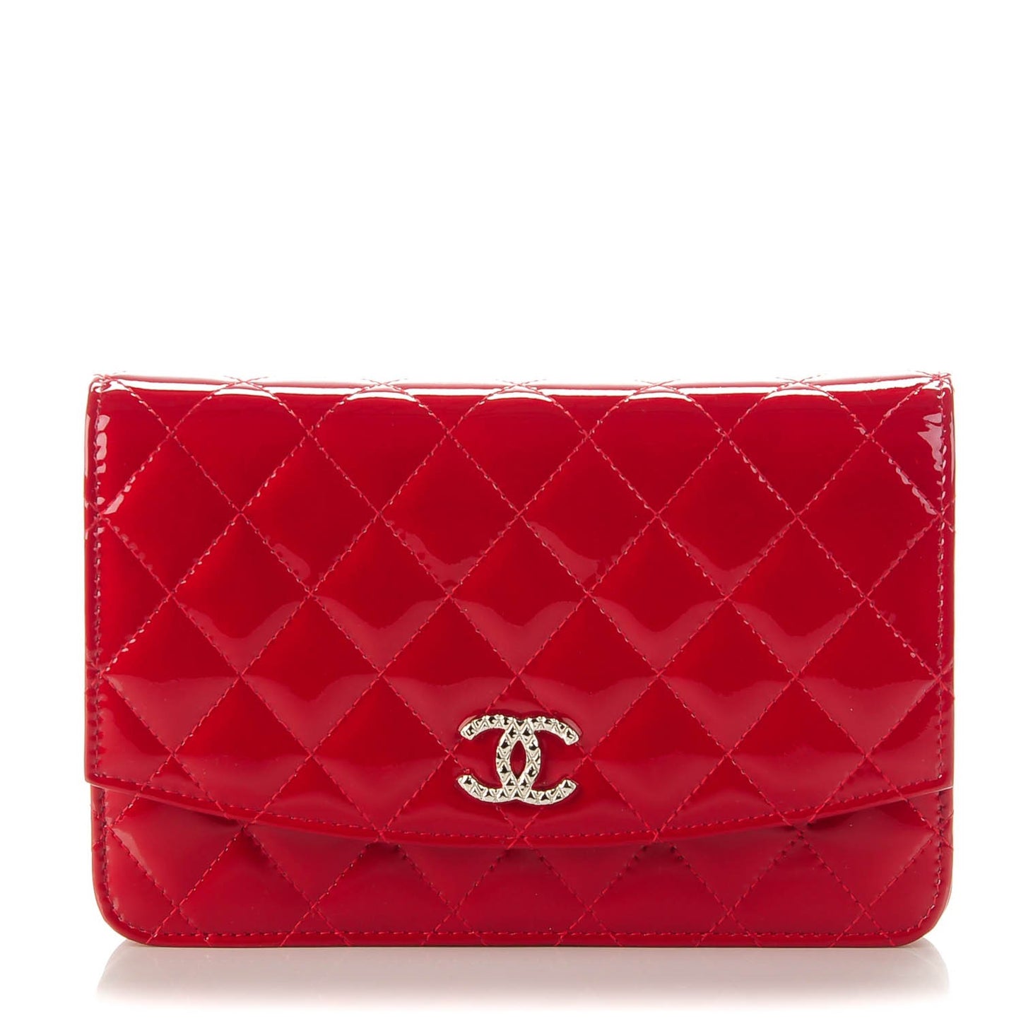 Patent Quilted Brilliant Wallet On Chain WOC Red