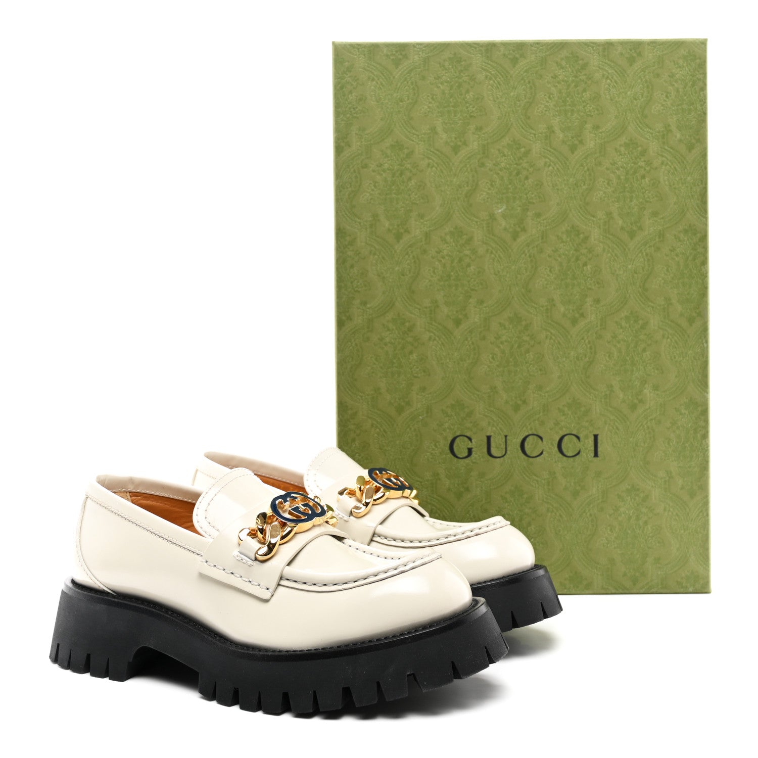 Gucci Cordovan Lux Womens Jeanne Platform Lug Sole 30/45mm Loafers 36 White 10 of 10