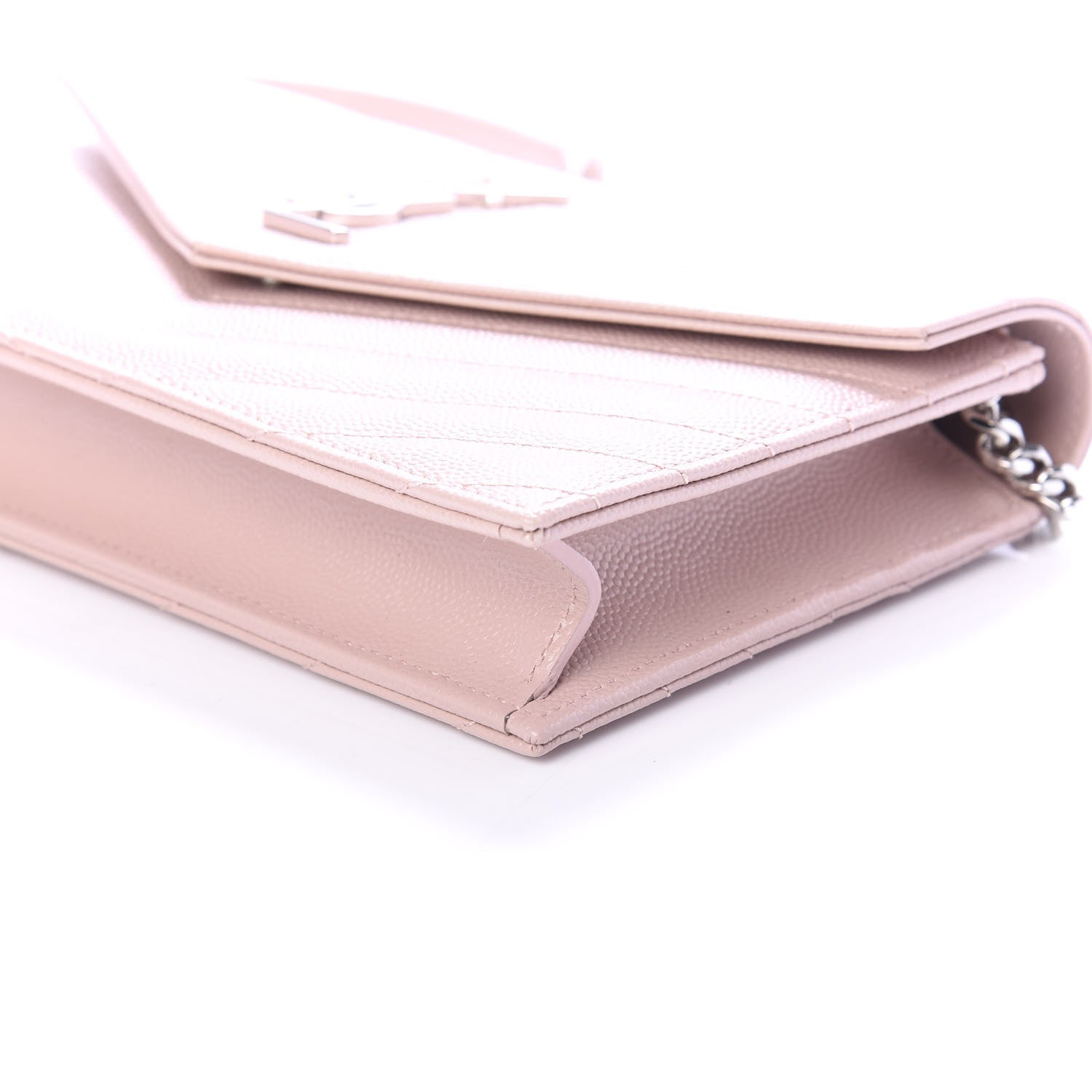 Saint Laurent Grain De Poudre Matelasse Chevron Monogram Envelope Chain Wallet Pale Pink 8 of 9