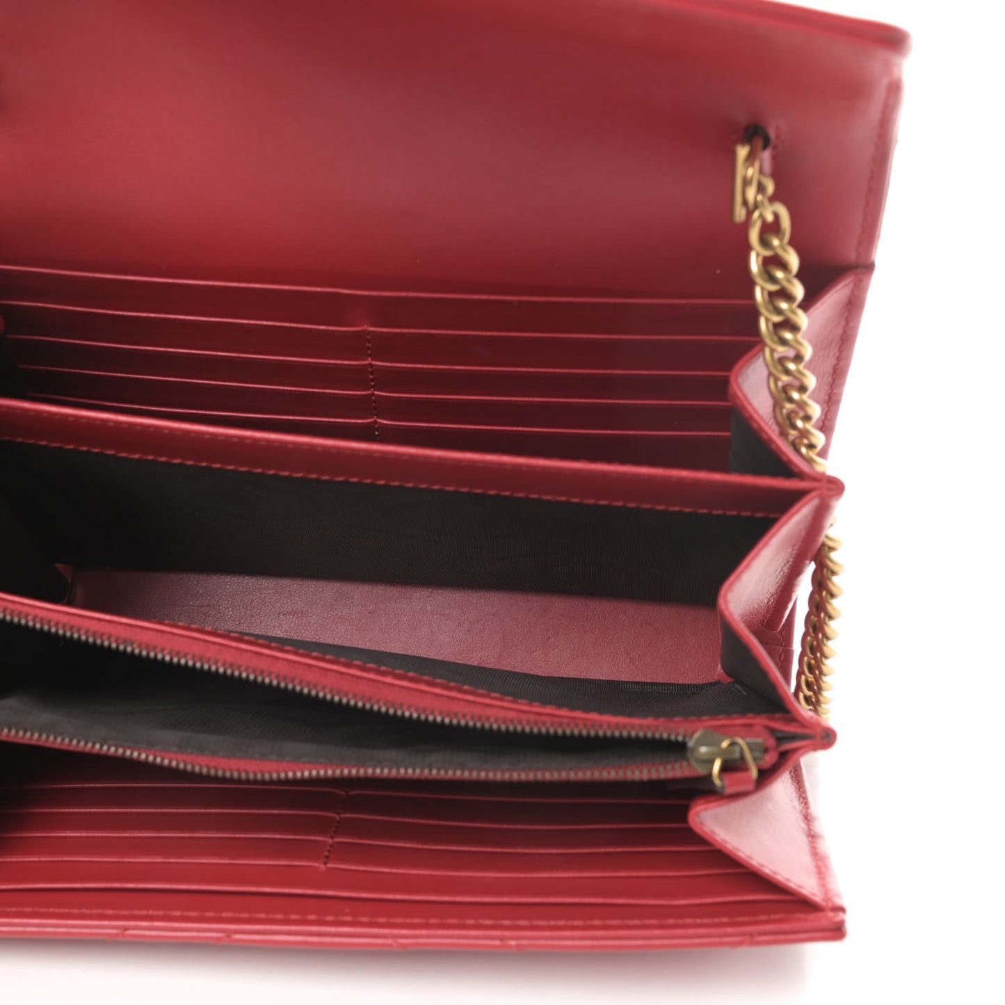 Calfskin Matelasse GG Marmont Chain Wallet Hibiscus Red