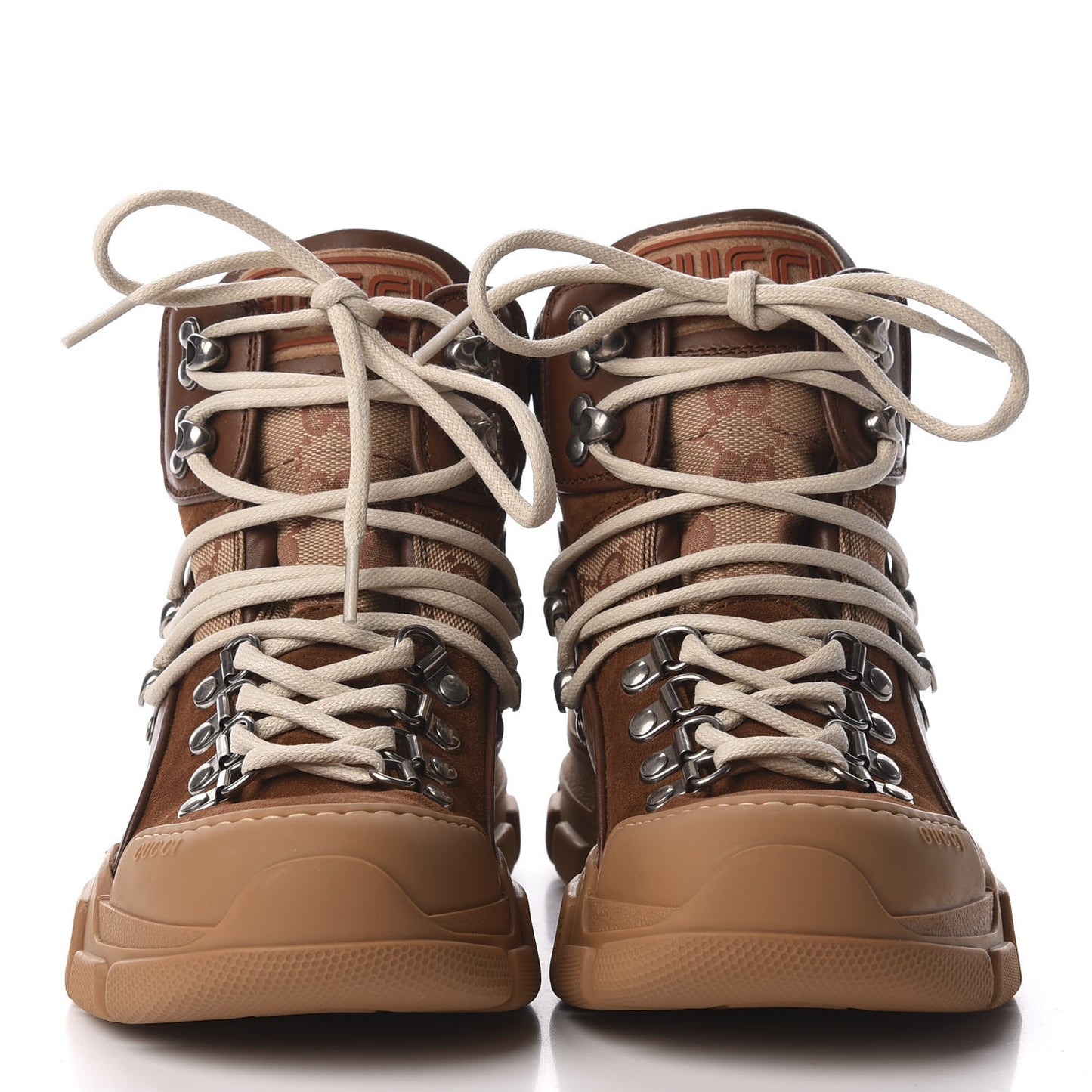 X SEGA Suede Calfskin GG Monogram Womens Flashtrek High-Top Sneakers 35.5 New Cuir Beige Ruggine