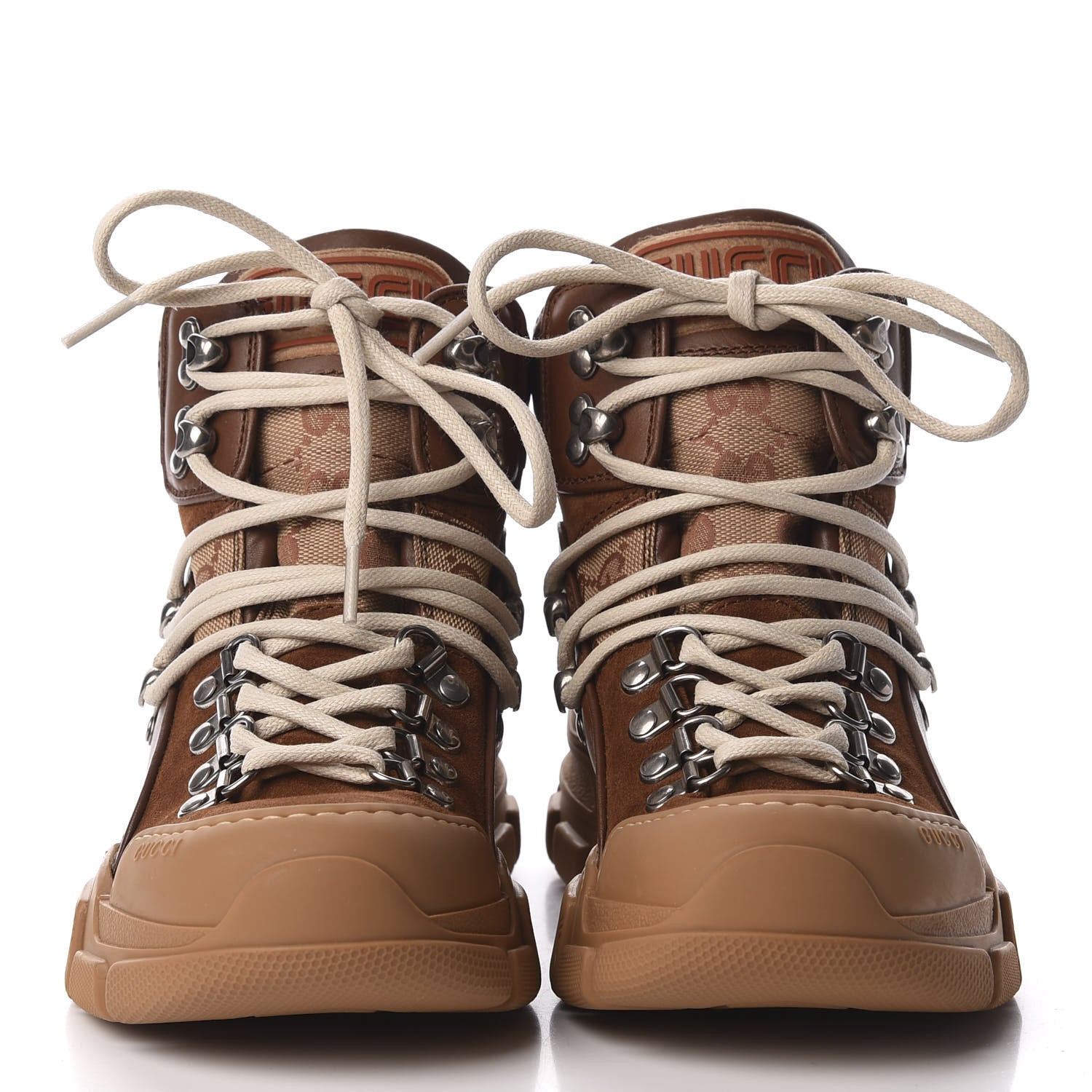 Gucci X SEGA Suede Calfskin GG Monogram Womens Flashtrek High-Top Sneakers 35.5 New Cuir Beige Ruggine 3 of 9