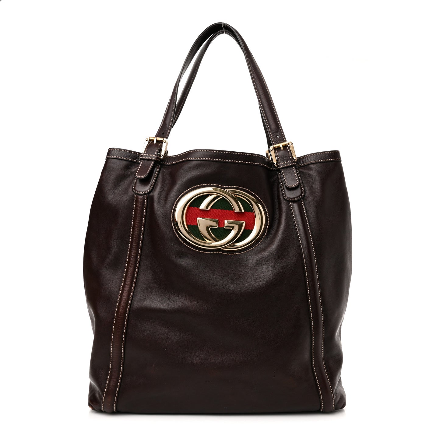 Calfskin Large Britt Shoulder Bag Dark Brown