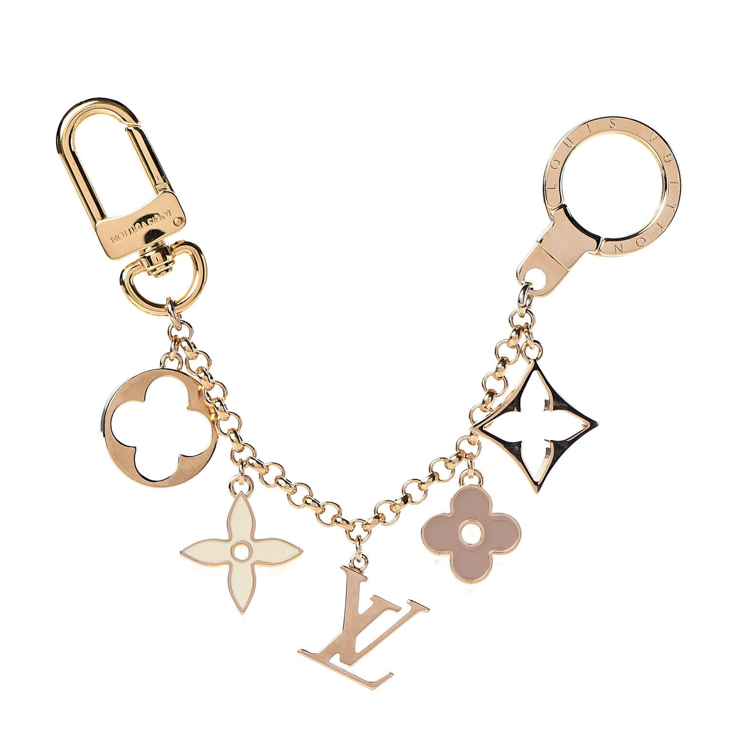 Brass Enamel Fleur De Monogram Bag Charm Chain Gold