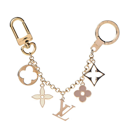 Louis Vuitton Brass Enamel Fleur De Monogram Bag Charm Chain Gold 1 of 2
