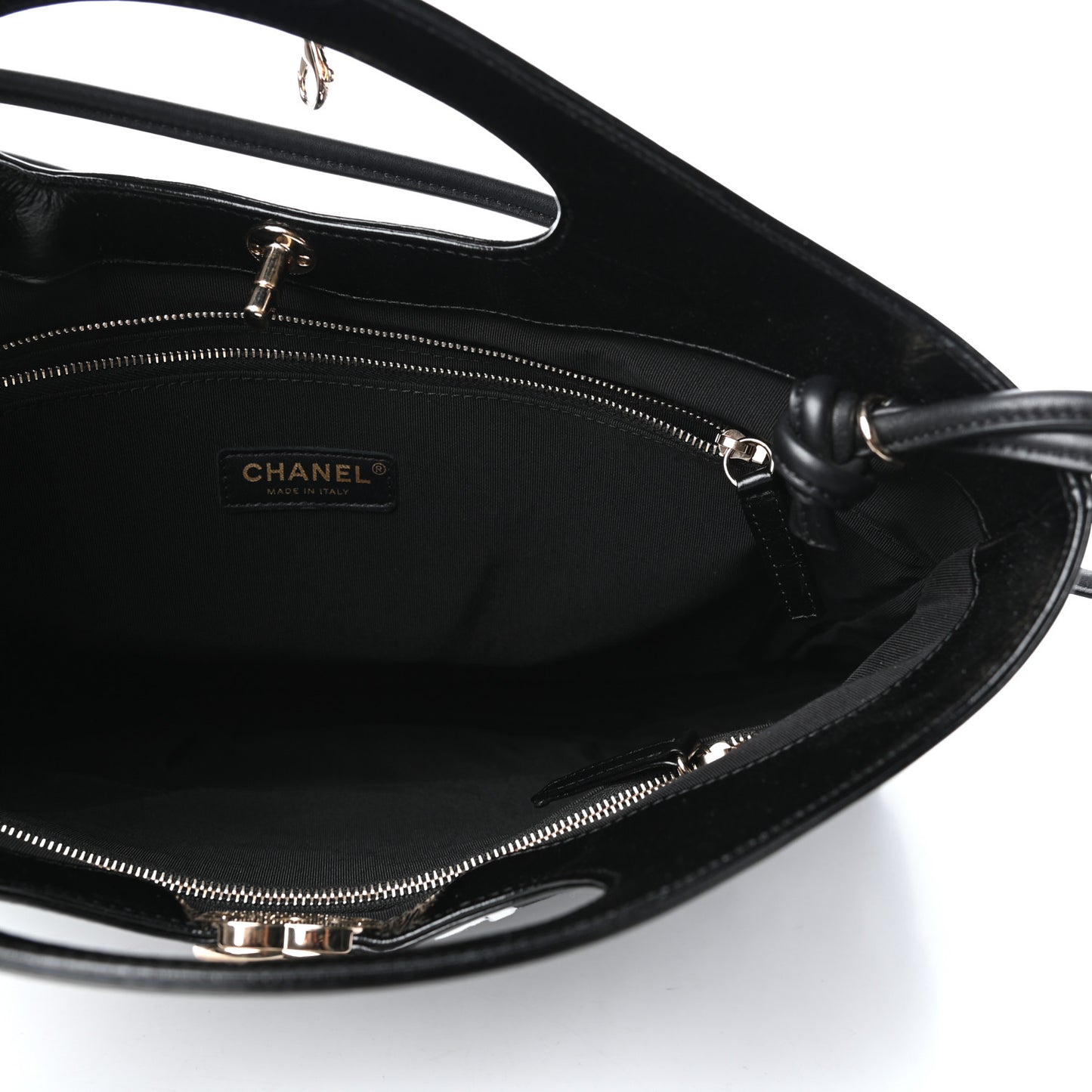 Patent Calfskin Canvas Printed Medium 31 Shopping Bag Black