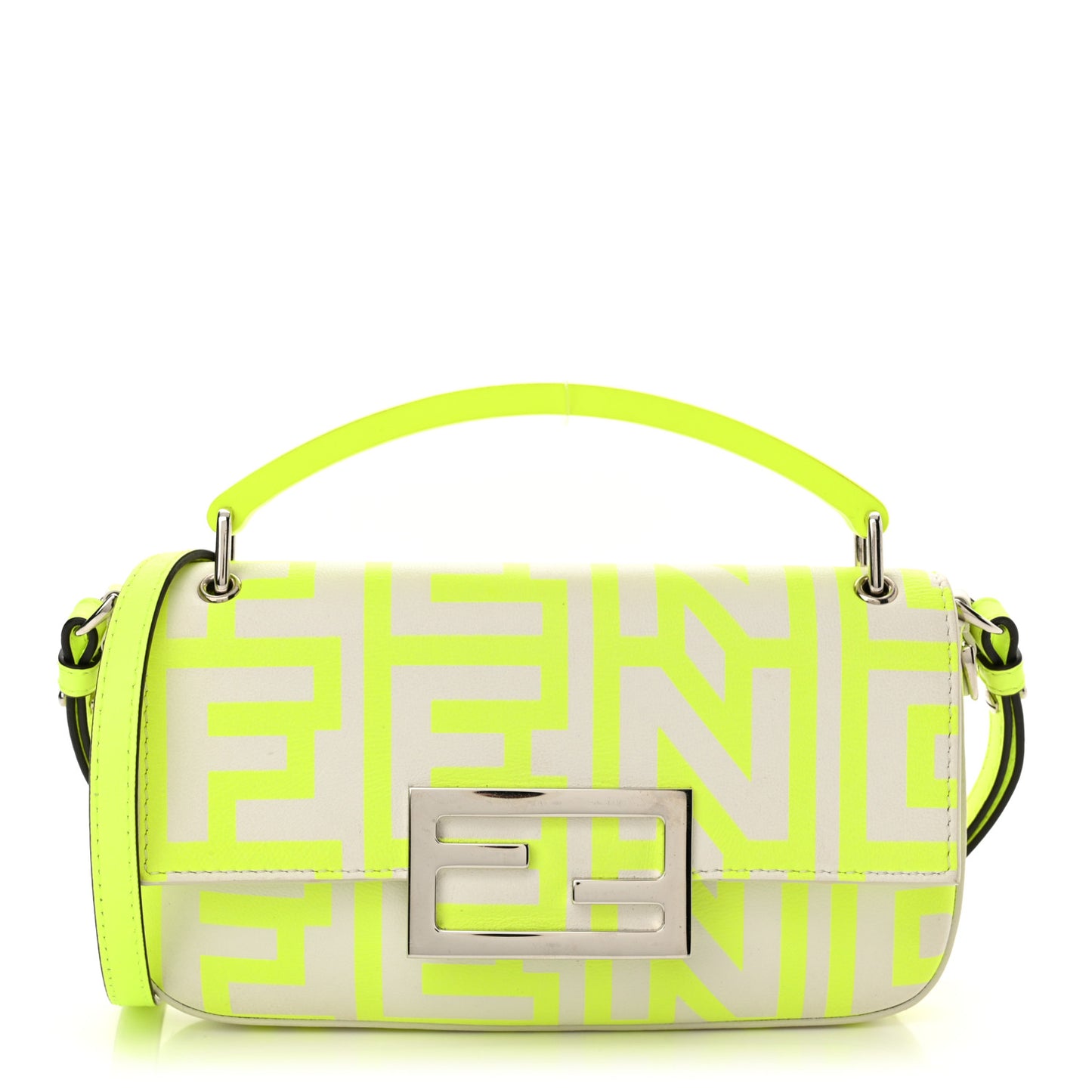 X MARC JACOBS Nappa Vitello King Logo Print Phone Baguette Yellow Fluo