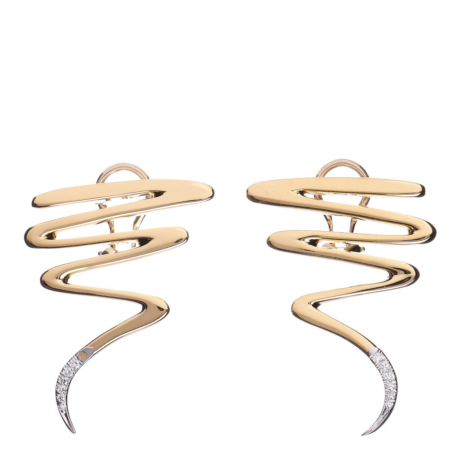 Tiffany 18K Yellow Gold Platinum Diamond Paloma Picasso Scribble French Clip Earrings 1 of 5