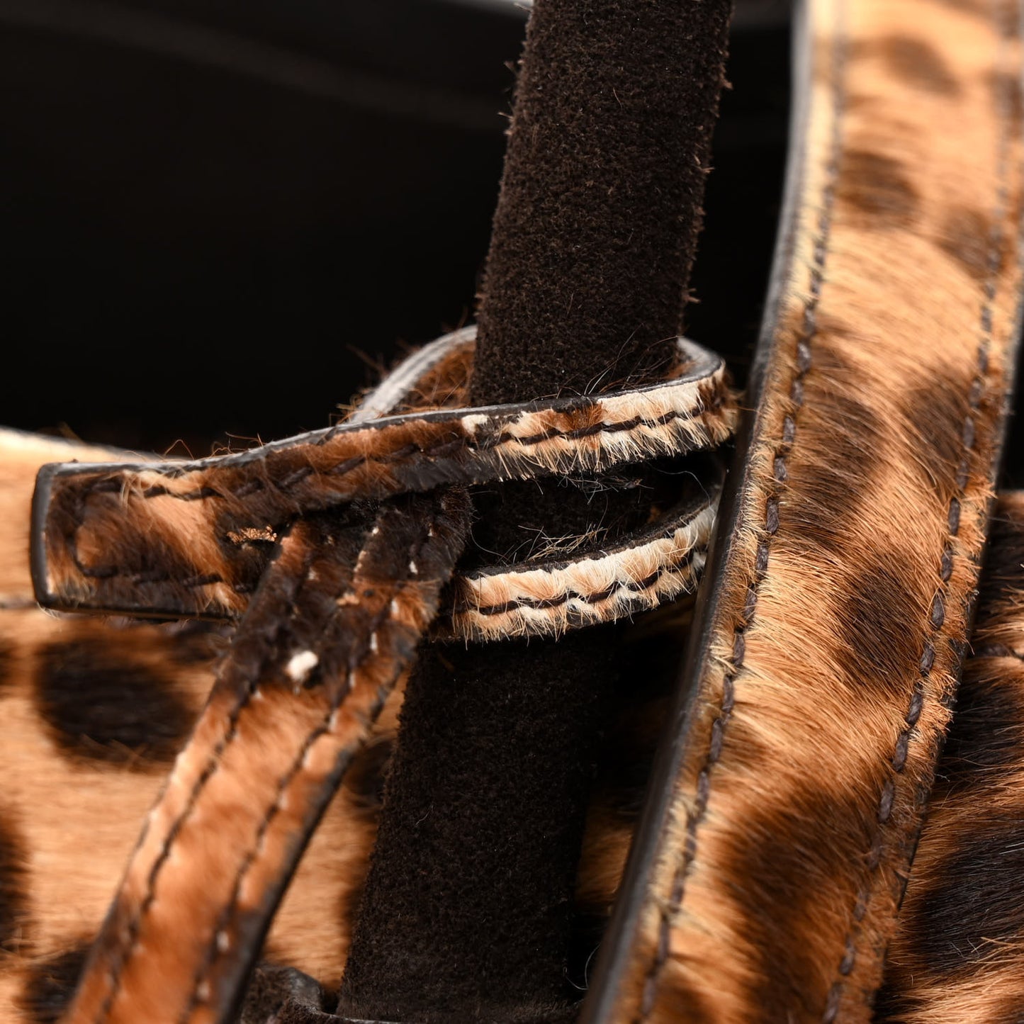 Calf Hair Leopard Print Shoulder Bag Avorio