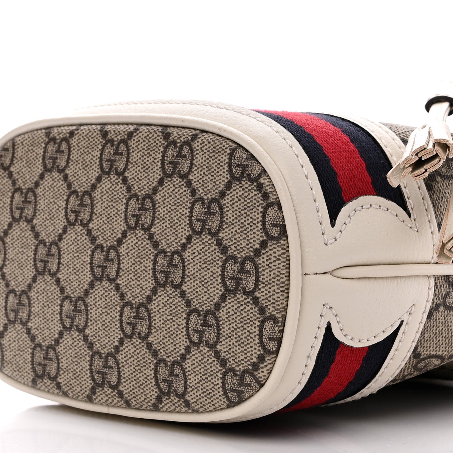 Gucci GG Supreme Monogram Textured Calfskin Web Mini Ophidia Bucket Bag Beige Ebony Mystic White 10 of 11
