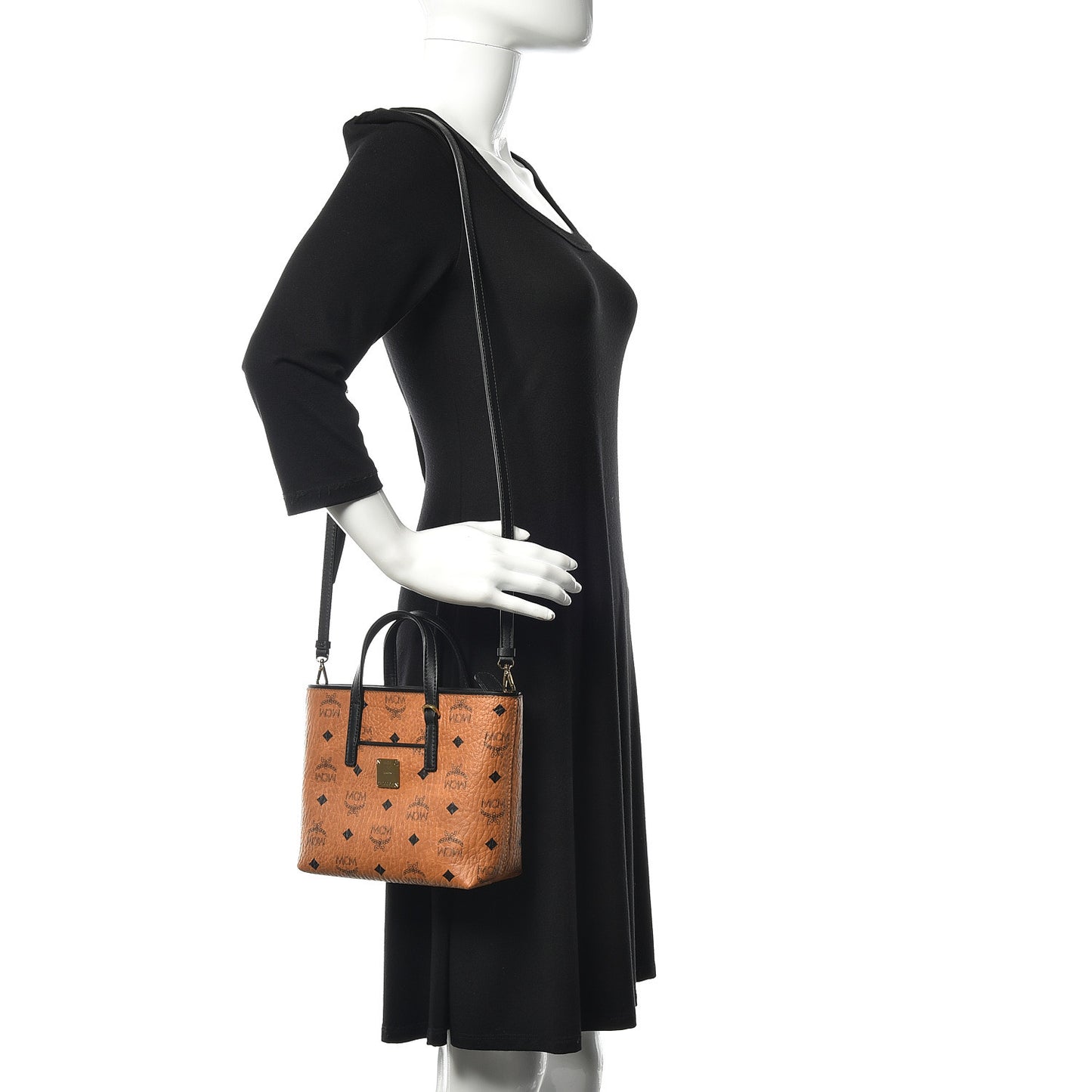Visetos Mini Anya Top Zip Shopper Tote Black Cognac