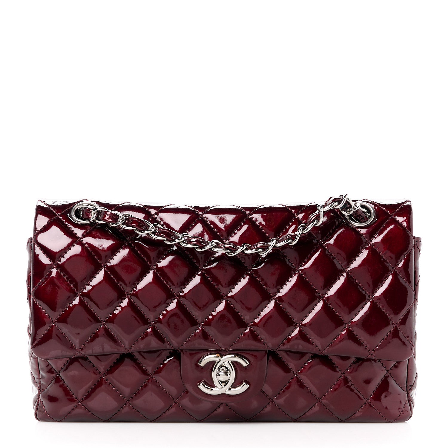 Chanel Patent Calfskin Quilted Medium Double Flap Burgundy 1 of 11
