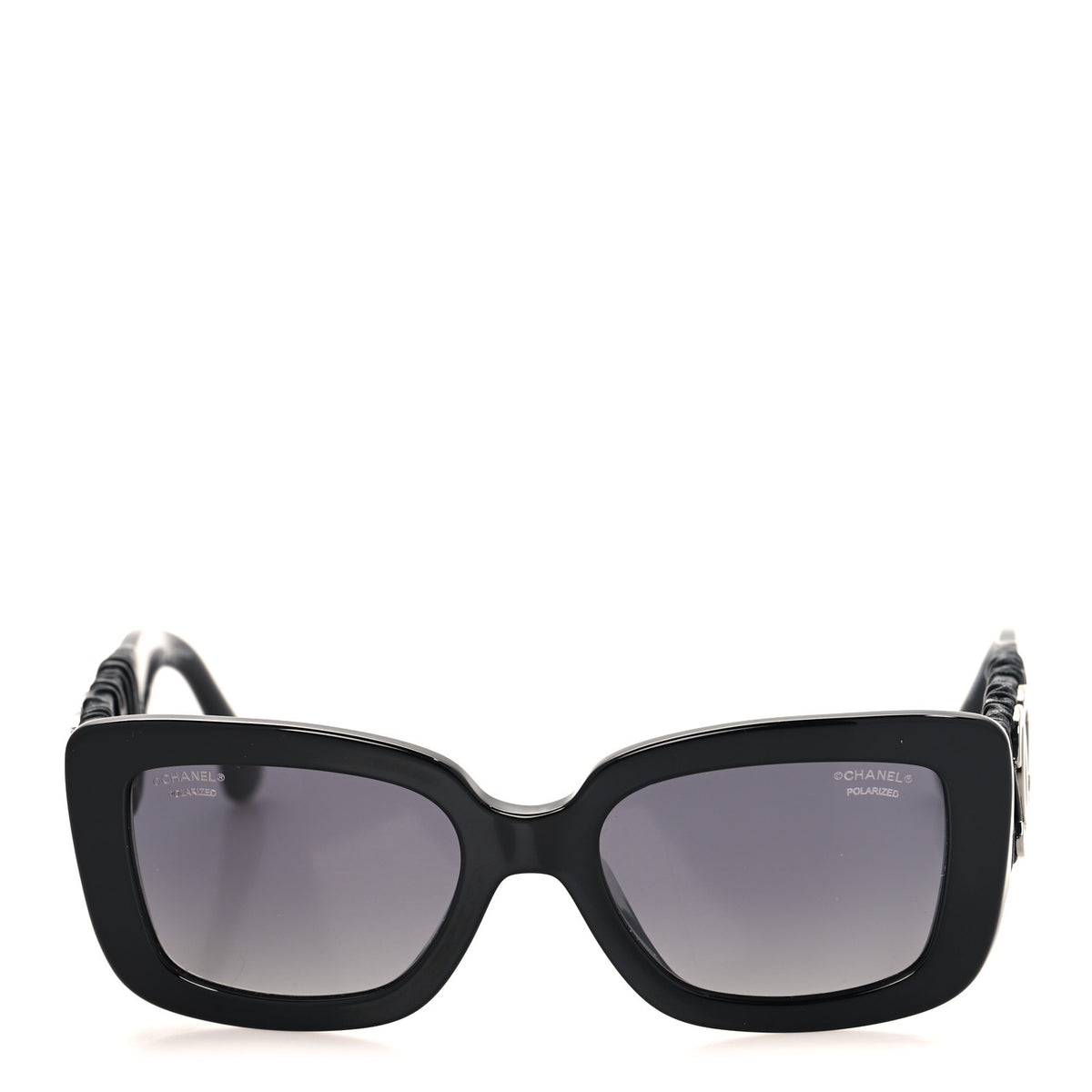 Acetate Calfskin Polarized Square Sunglasses 5473-Q-A Black