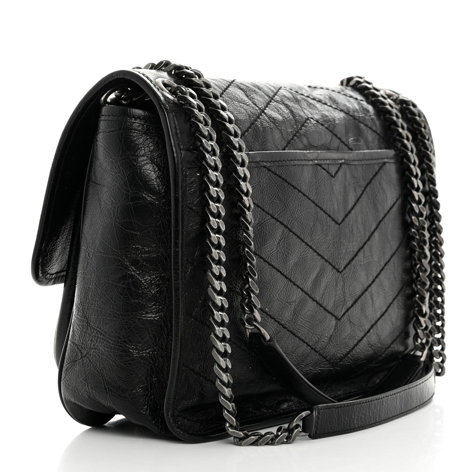Saint Laurent Crinkled Calfskin Matelasse Monogram Medium Niki Chain Satchel Black 2 of 10