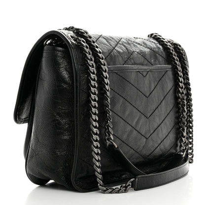 Saint Laurent Crinkled Calfskin Matelasse Monogram Medium Niki Chain Satchel Black 2 of 10