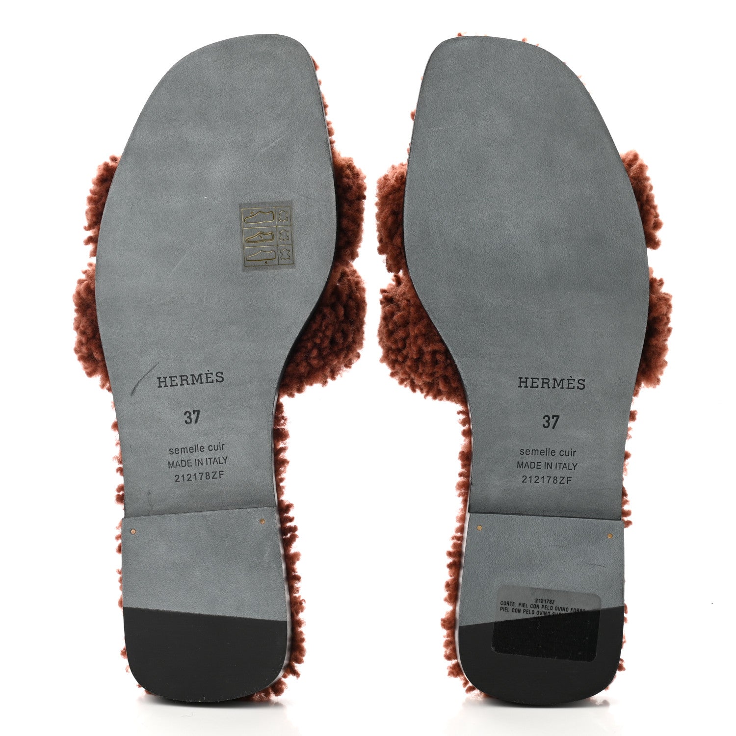 Hermes Woolskin Oran Sandals 37 Cognac 6 of 8