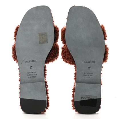 Hermes Woolskin Oran Sandals 37 Cognac 6 of 8