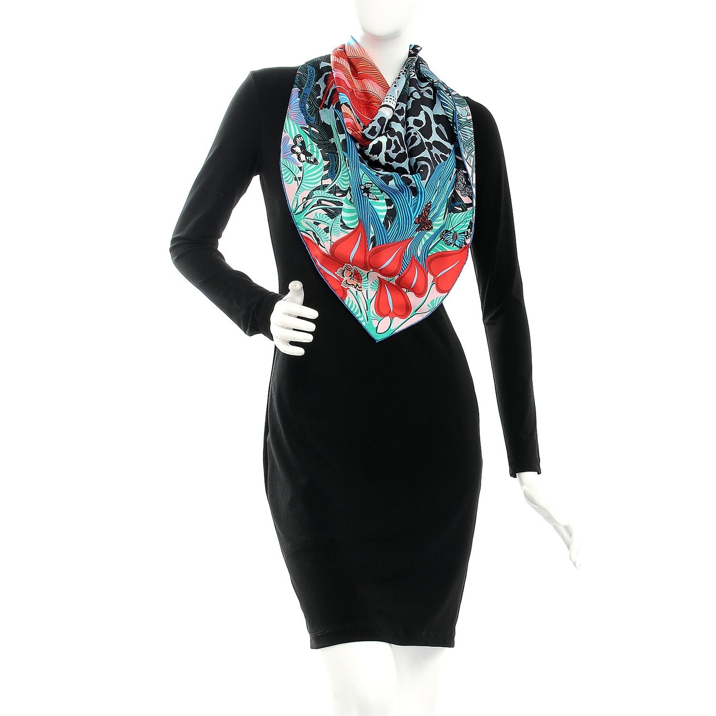 Silk Jaguar Quetzal Scarf 90 Quetsche Rose Bleu Vert