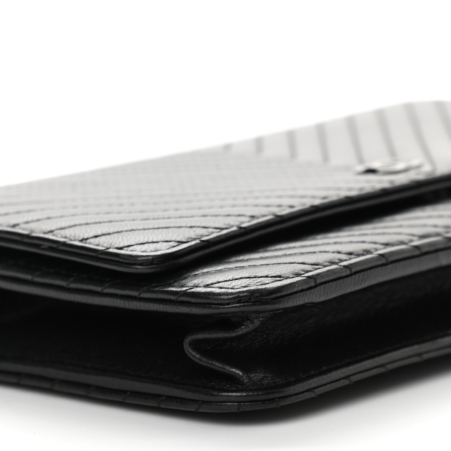 Lambskin Chevron Quilted Wallet On Chain WOC So Black