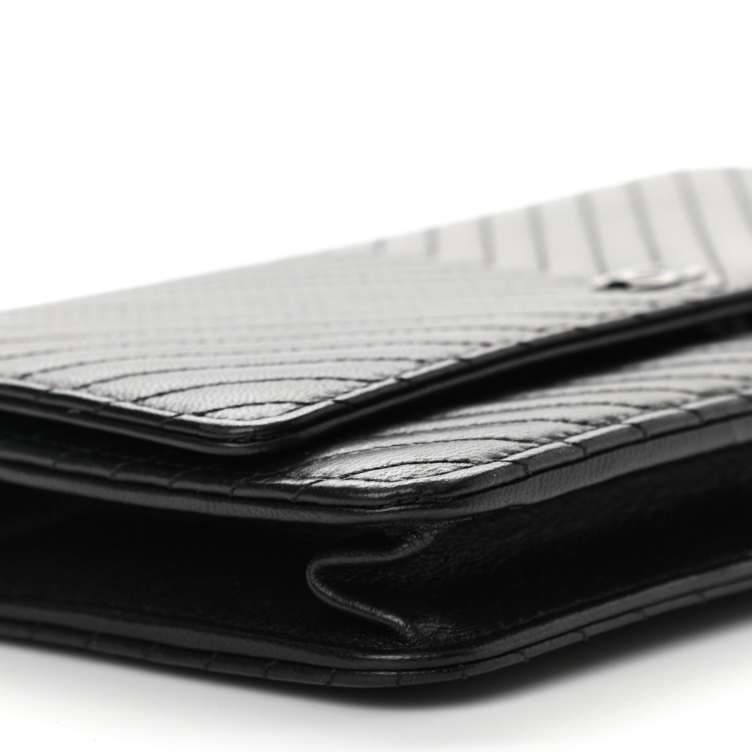 Chanel Lambskin Chevron Quilted Wallet On Chain WOC So Black 10 of 14