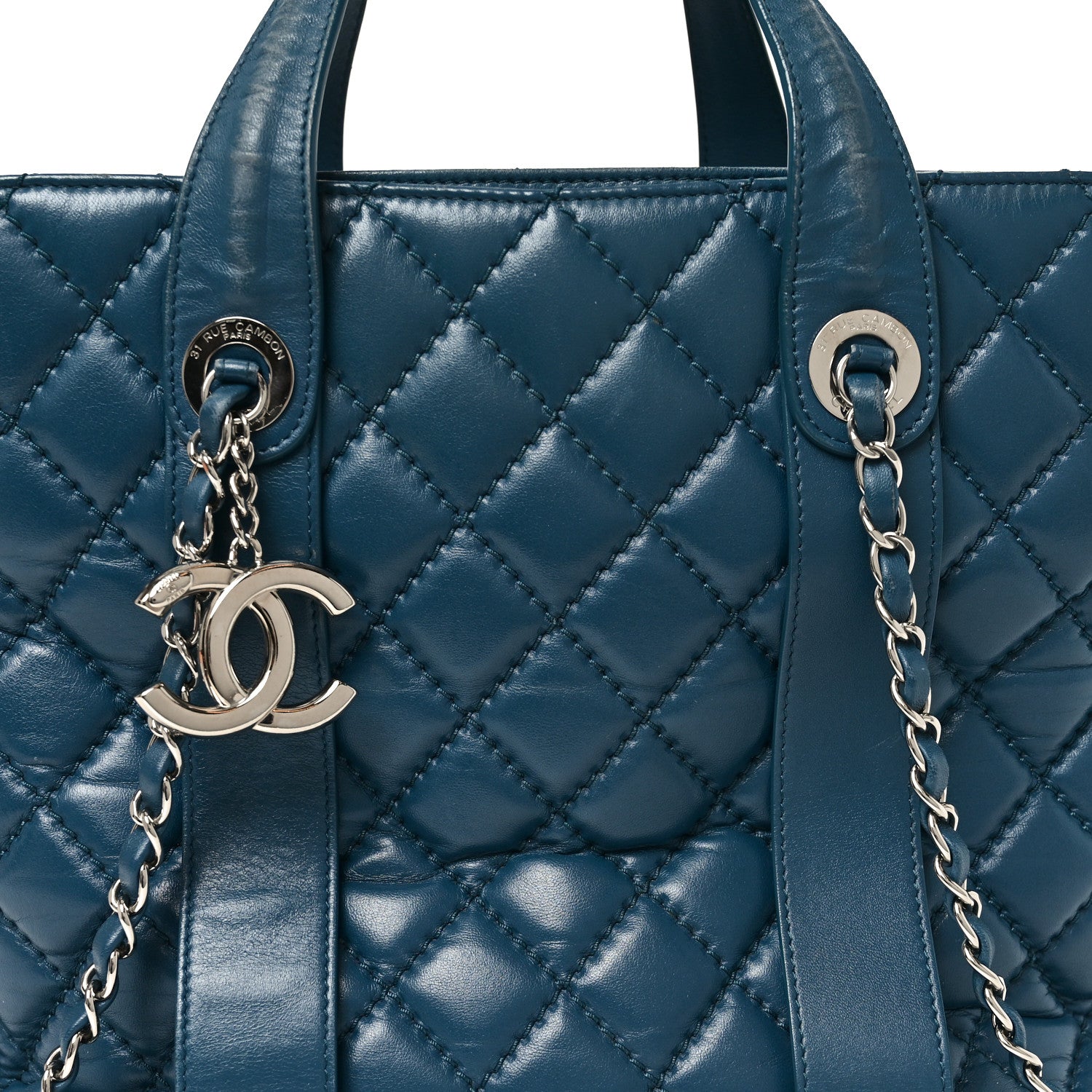 Chanel Lambskin Quilted Easy Carry Shopping Tote Blue 1887757