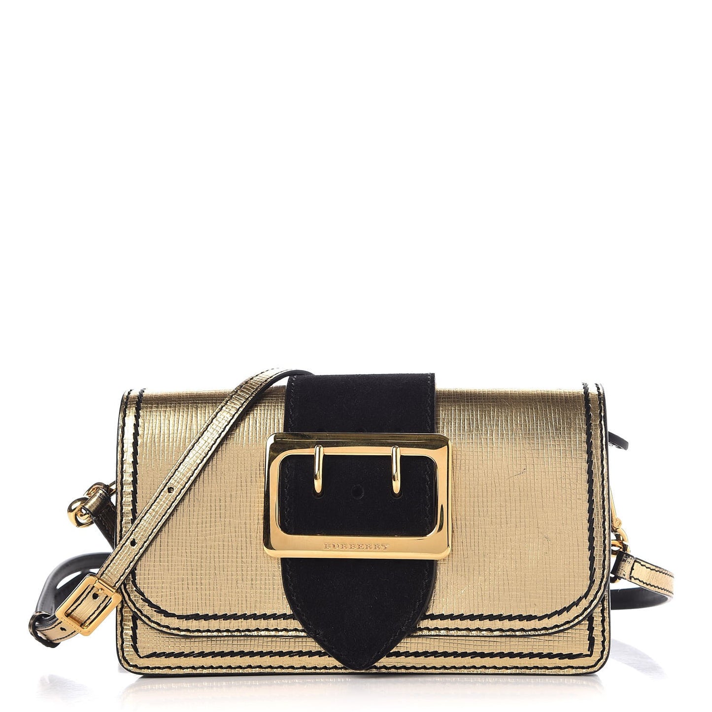 Metallic Calfskin Small Madison Buckle Bag Gold