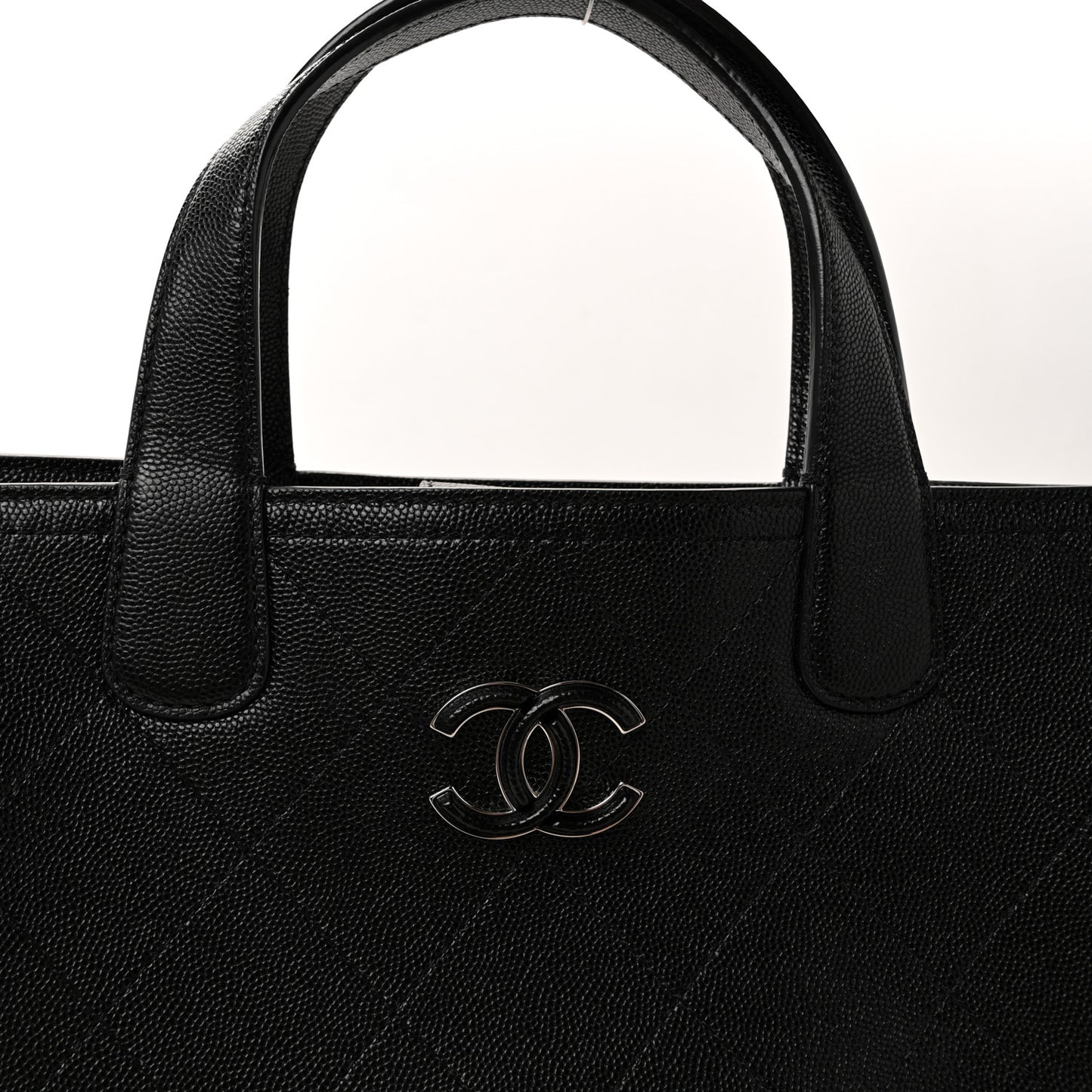 Caviar Stitched Large Shopping Tote Black