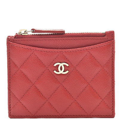Chanel Caviar Quilted CC Zip Card Holder Red 1 of 7