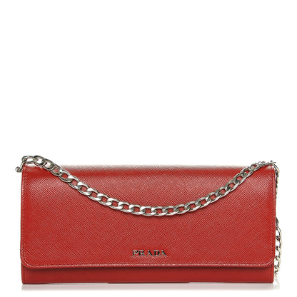 Prada Saffiano Bi-Color Wallet on Chain Fuoco Nero Black 1 of 6