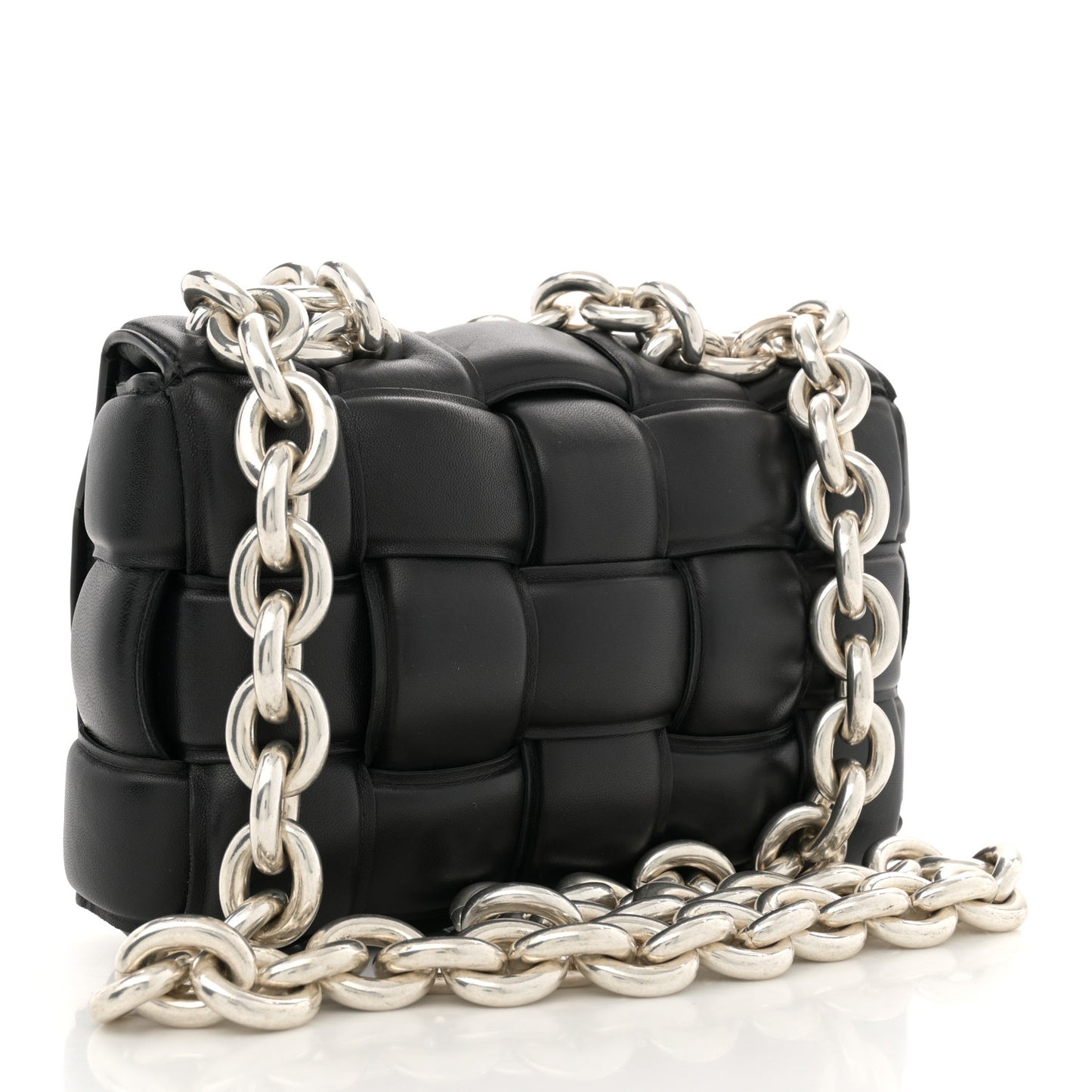 Lambskin Maxi Intreccio Padded Chain Cassette Crossbody Bag Black