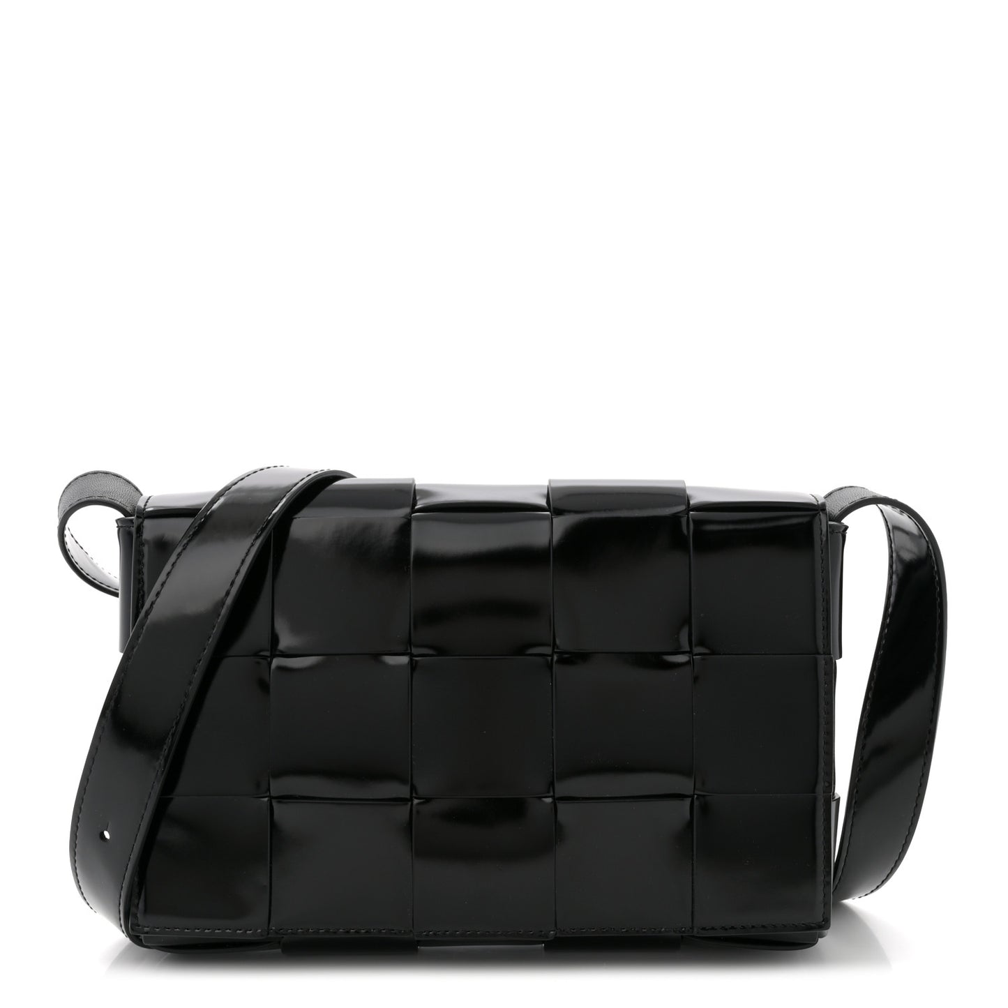 Patent Maxi Intrecciato Cassette Crossbody Bag Black
