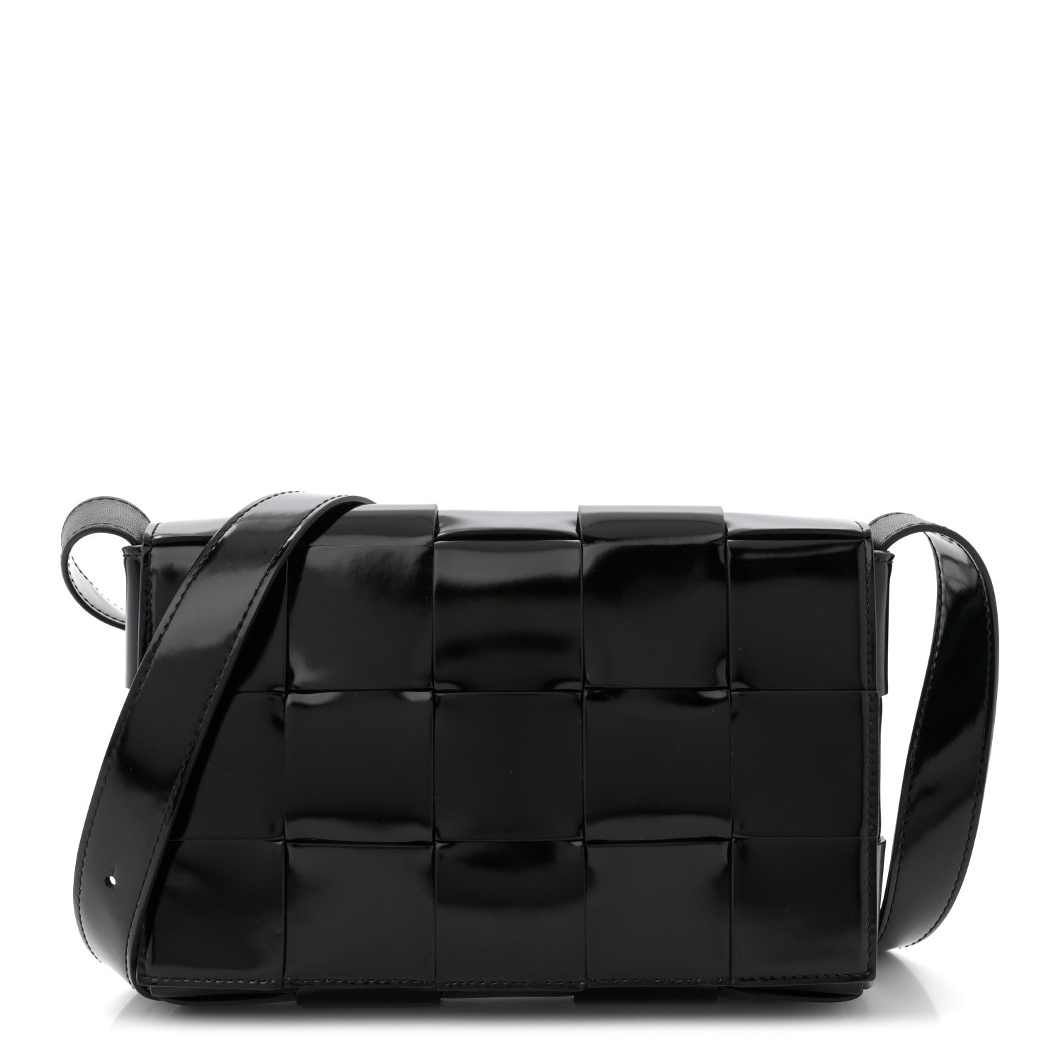 Bottega Veneta Patent Maxi Intrecciato Cassette Crossbody Bag Black 1 of 10