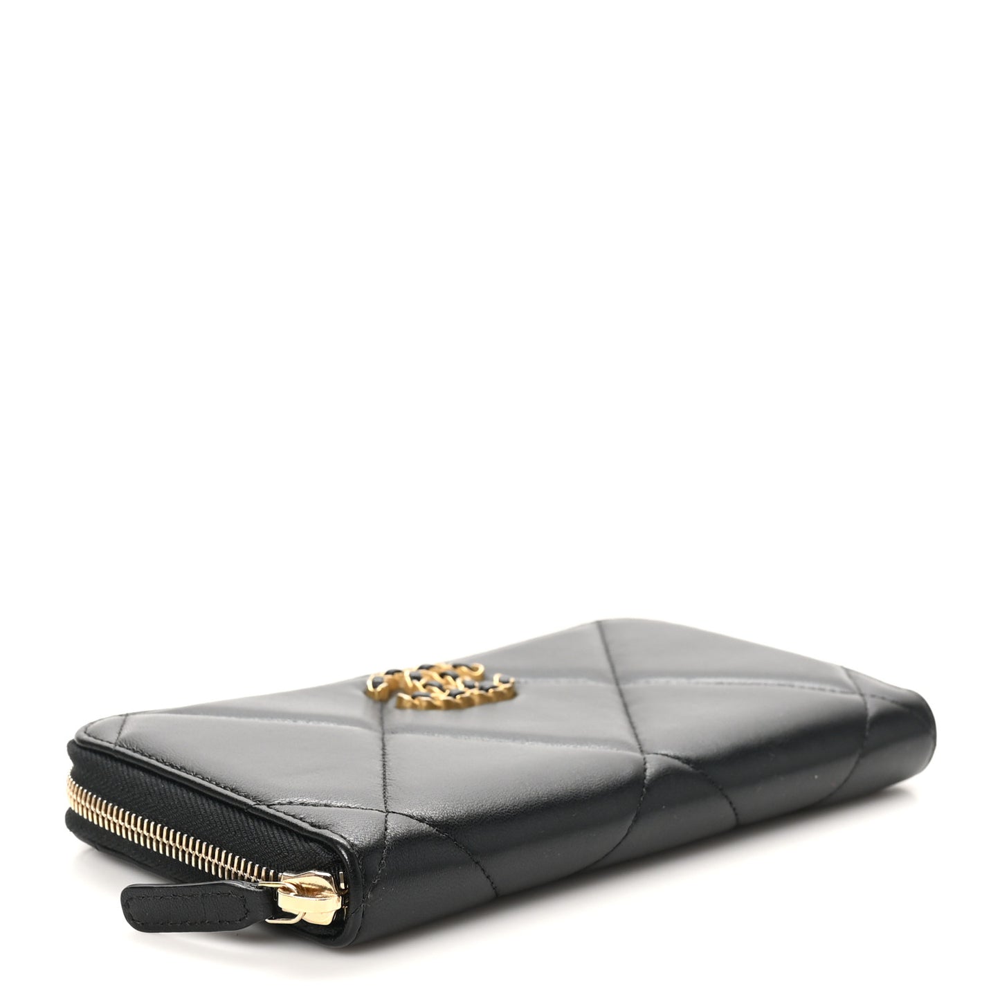 Lambskin Quilted 19 Long Zipped Around Wallet Black