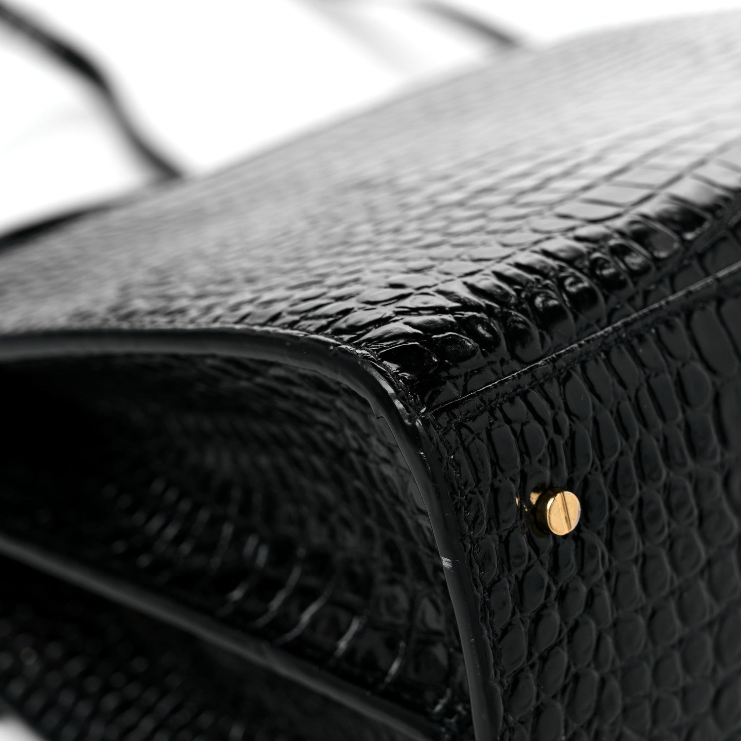 Saint Laurent Calfskin Crocodile Embossed Medium Classic Monogram Cassandra Top Handle Black 10 of 19