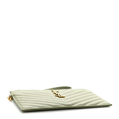 Saint Laurent Grain De Poudre Chevron Monogram Large Bill Pouch Light Sage 4 of 9
