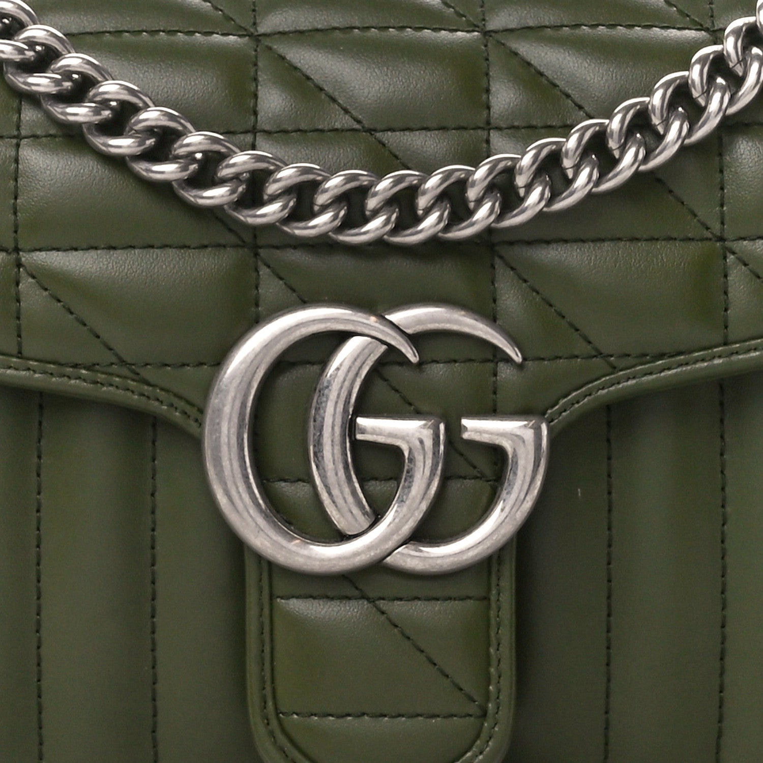 Gucci Calfskin Matelasse Aria Small GG Marmont Shoulder Bag Military Wood 9 of 11